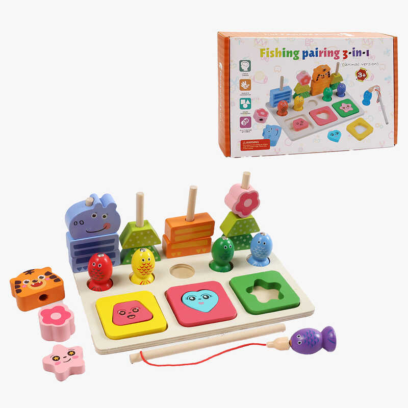 Логічна дерев’яна дошка F 43648 (36) магнітна риболовля, гра з кілочками, сортер за формами, в коробці