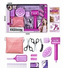Набір перукаря QY 006 , функціональний фен, гребінець, щітка для волосся, бігуді, ножиці, пояс для інструментів, в коробці