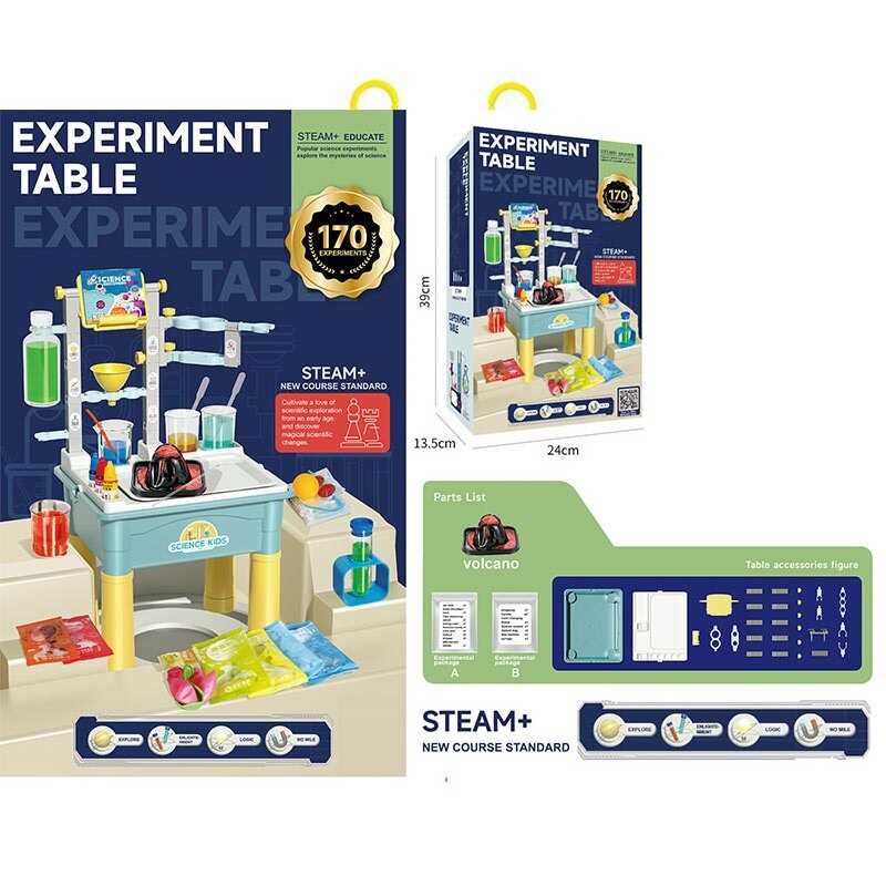 Набір хіміка HX 77-6 Y (12) столик висотою 30 см, вулкан, реактиви-порошки, мірні склянки, м’ячик, шприц без голки, повітряні кульки, окуляри, трубочка, фарби, в коробці