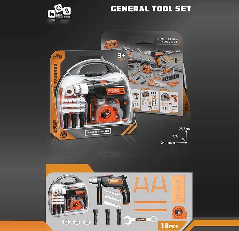 Набір інструментів 778-76 (48/2) 18 елементів, дриль, на батарейках, реверс, насадки, болти, гайковий ключ, рулетка, валіза, в коробці