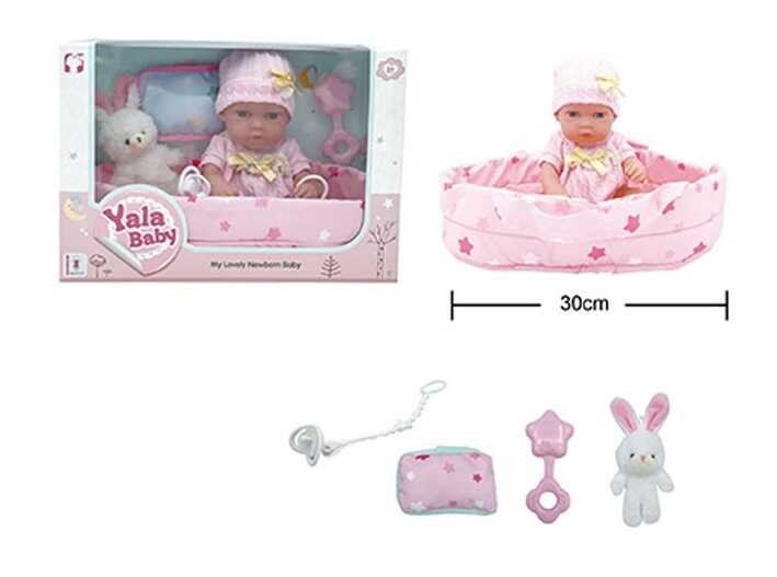 Пупс YL 2512 D-G (24) гумовий, висота 30 см, кокон з ручками, подушечка, брязкальце, пустушка, в коробці