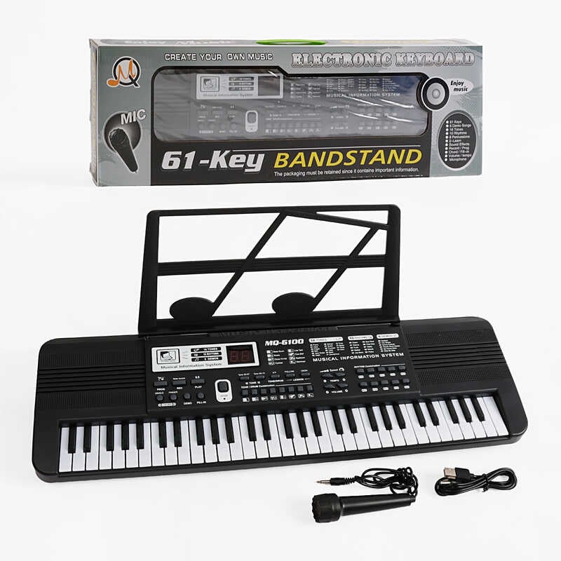 Синтезатор MQ 6100 Штрихкод=97060 (36) працює від мережі та батарейок, LED-дисплей, 61 клавіша, звукові ефекти, регулювання гучності, мікрофон, в коробці