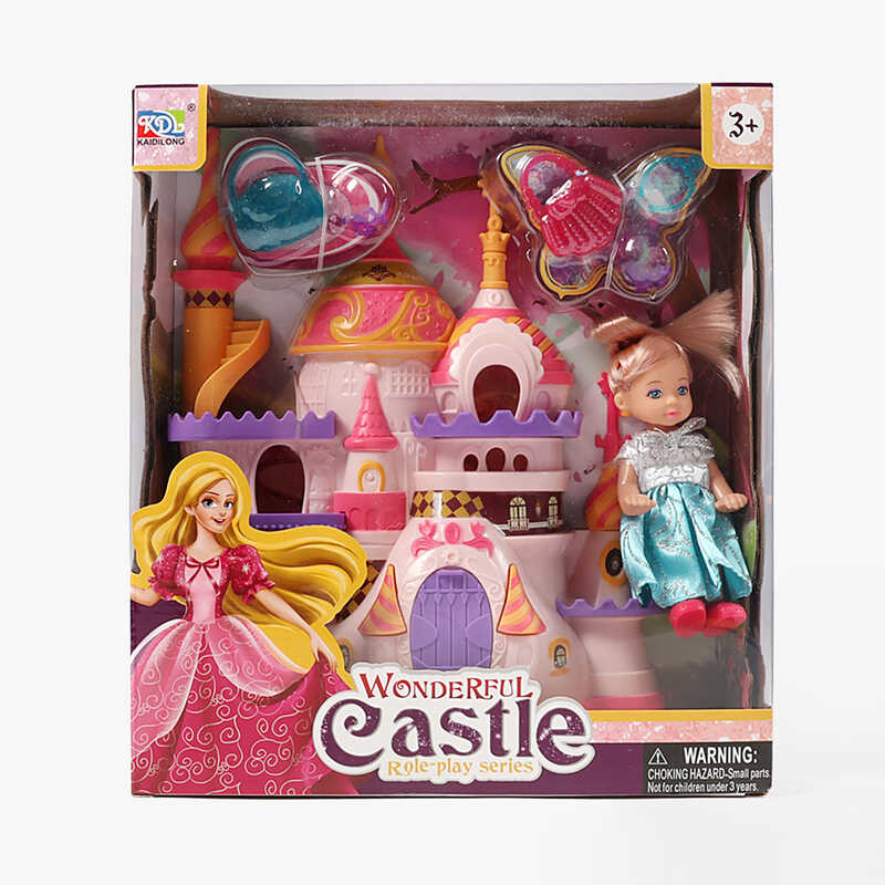 Замок з лялькою KDL 53 (84/2) висота ляльки: 10 см, шарнірні з'єднання, знімна сукня, аксесуари, розмір замка: 14х19, відчиняються дверцята, в коробці