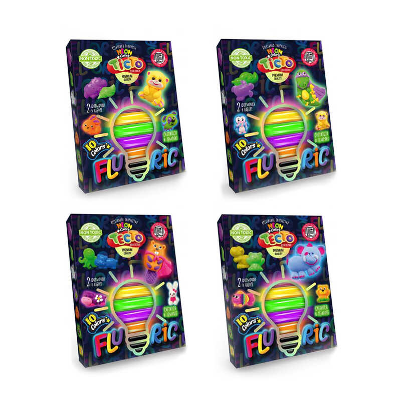 гр Тісто для ліплення "Fluoric" TMD-FL10-01U,02U,03U,04U УКР. (16) "Danko Toys", 10 кольорів ВИДАЄТЬСЯ МІКС ВИДІВ
