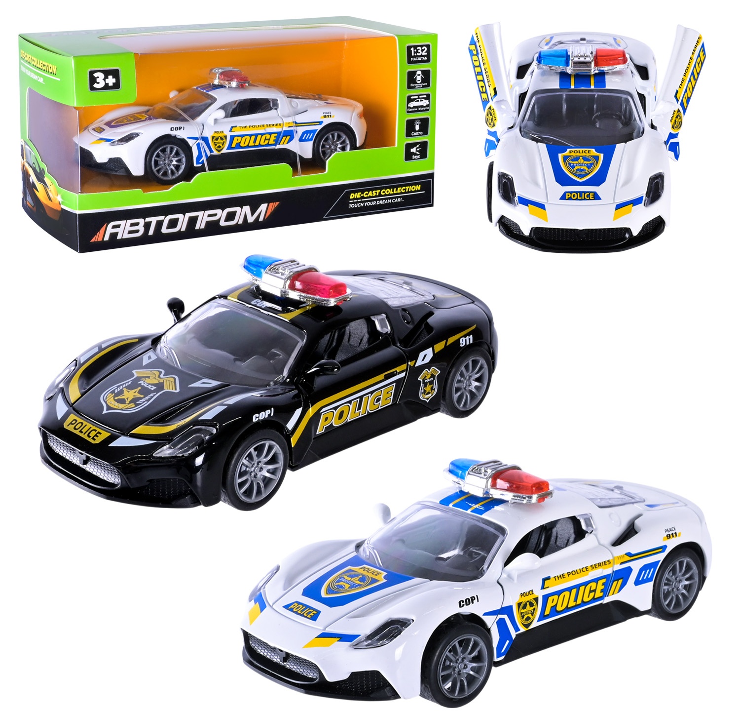 Машинка 74204 , "Police", світло, звук , метал , відкр. двері , коробка, 2 види , серія машинок "АВТОПРОМ"