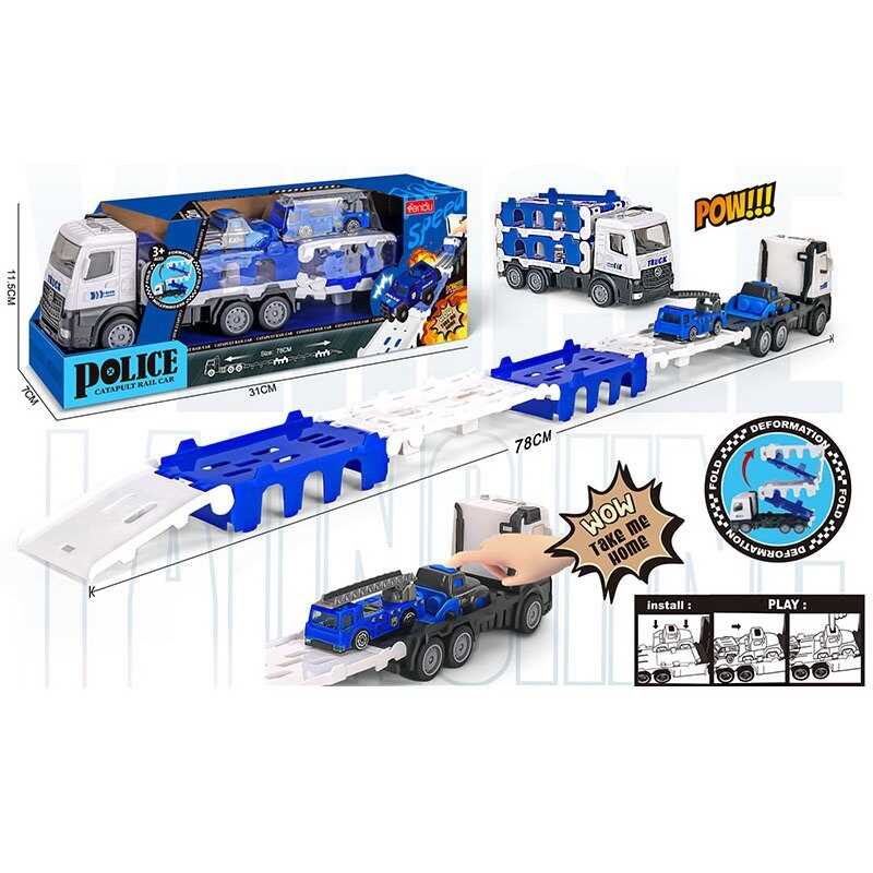 Трейлер 8900 (96/2) трек, довжина - 78 см, інерція, 1 машинка, механічний запускач, гумові шини, в коробці