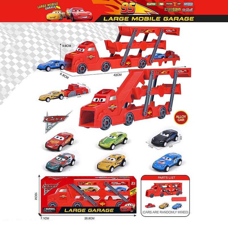 Трейлер LH 901-11 (120/2) герої, розмір: 28х6.5х9.5 см, механічний запускач, 3 металопластикові моделі, довжина: 7 см, інерція, в коробці