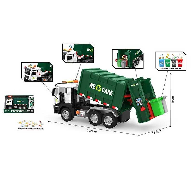 Спецтехніка WY 1115 A (18) сміттєвоз, масштаб - 1:10, підсвічування, звукові ефекти, рухомі деталі, інерція, гумові шини, в коробці