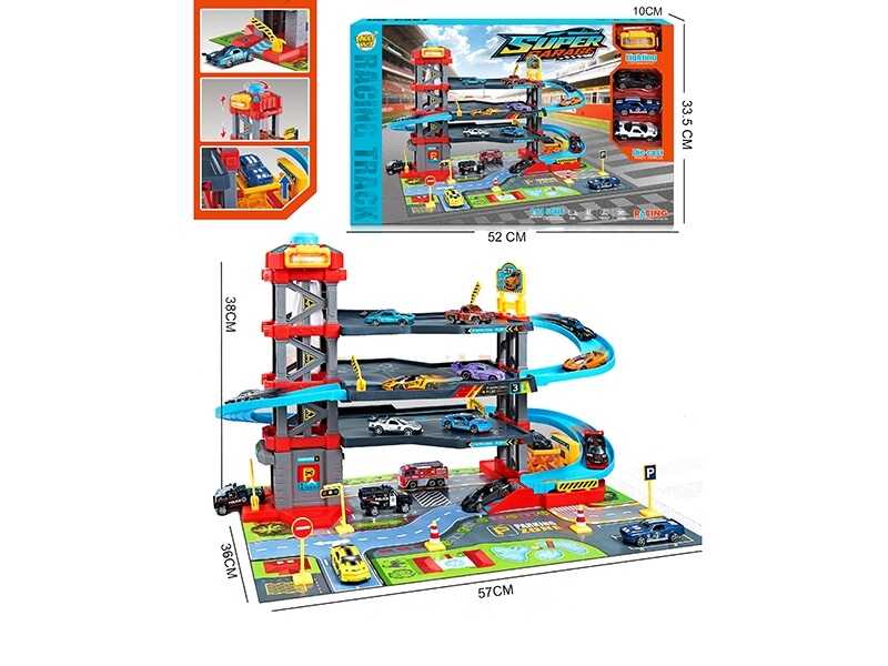 Трек MH 164 (16/2) звук, підсвічування, механічний підйомник, 4 рівні, 3 металопластикові машинки, килимок, аксесуари, в коробці