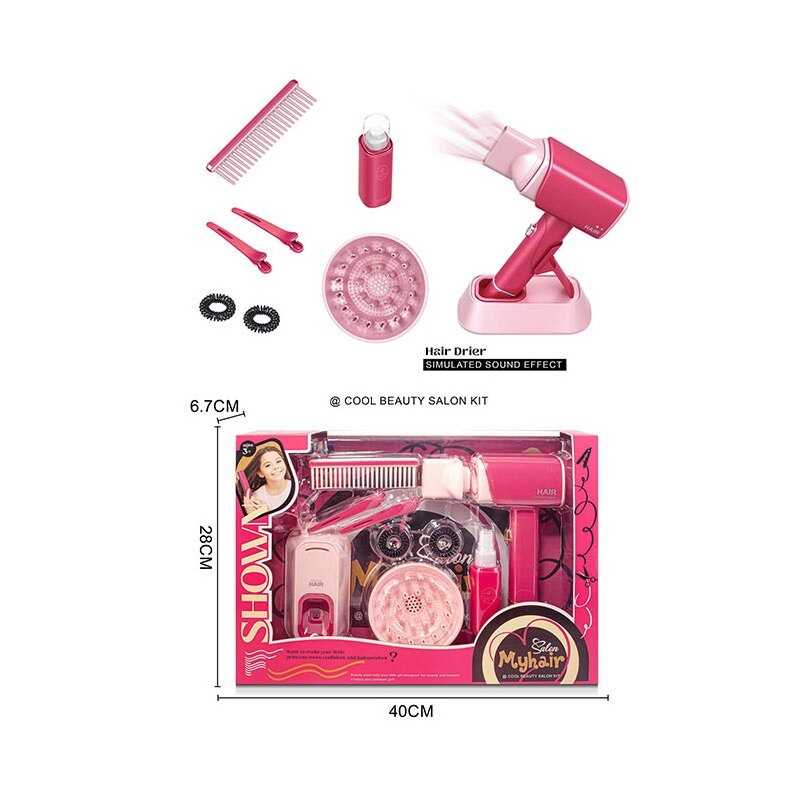 Набір перукаря 2802-3 (36/2) підсвічування, функціональний фен з підставкою, затискачі, 2 насадки, гребінець, пляшечка з розпилювачем, резинки, в коробці