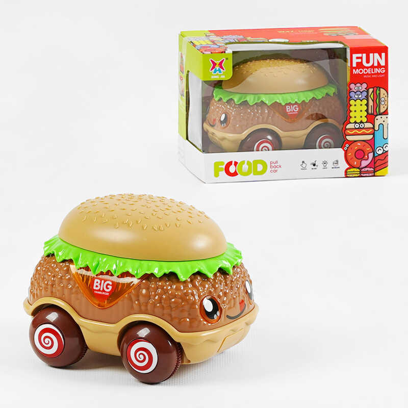 Машина музична XJ 534 (72/2) "Бургер", на батарейках, звуки машини, підсвічування, мелодія, інерція, в коробці