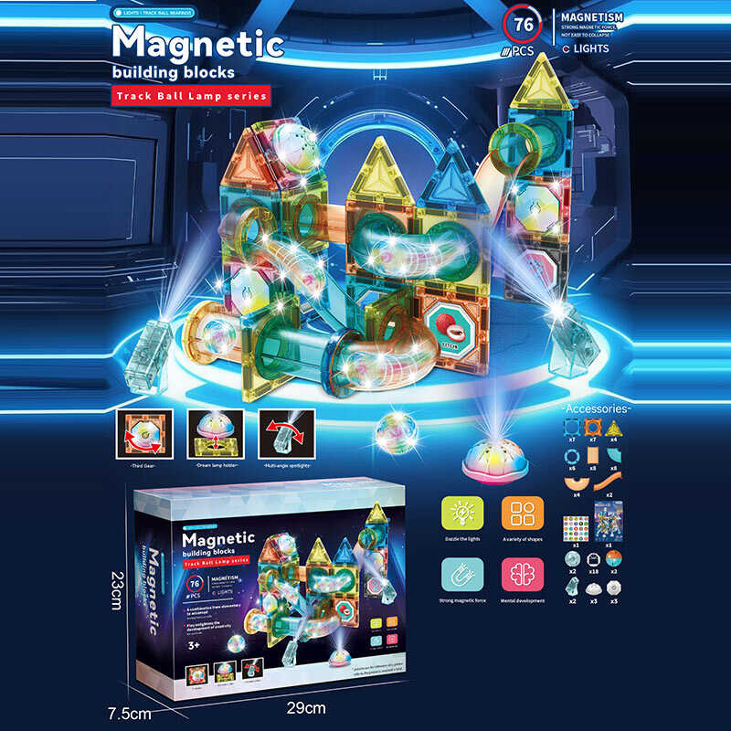 Магнітний конструктор 6801 A (36/2) 76 елементів, підсвічування, кульки, наліпки, в коробці