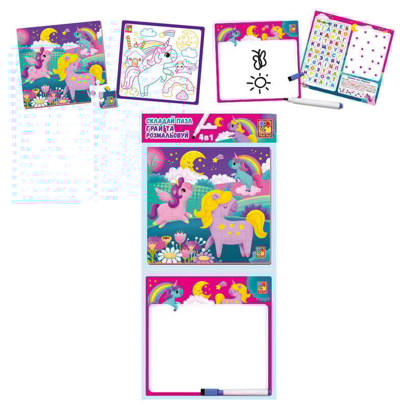 гр Гра настільна "Набір 4в1. Єдинороги" (укр) VT2002-05 (20) "Vladi Toys"