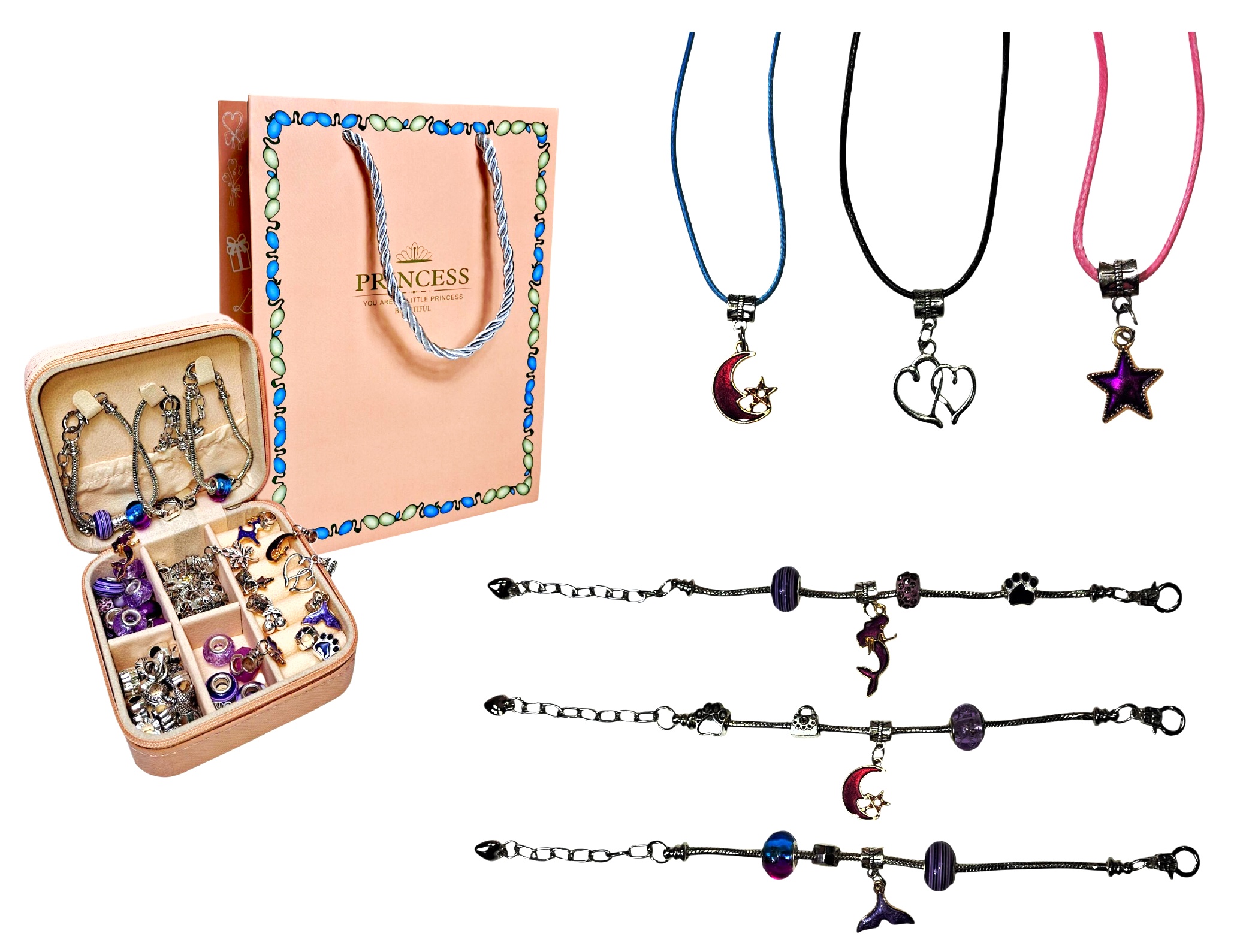 Прикраси для дівчат «Пандора» 769935, картон. сумка, шкатулка, 3 основи браслетів, 3 основи ланцюжків, шарми