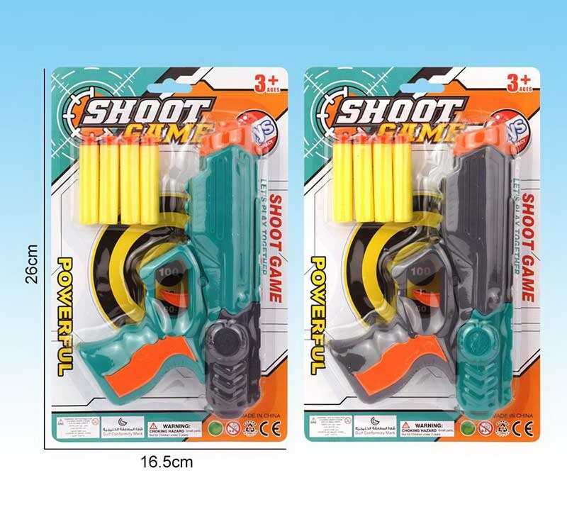 Пістолет 382 (168/2) 2 кольори, м’які патрони на присосці, на листі