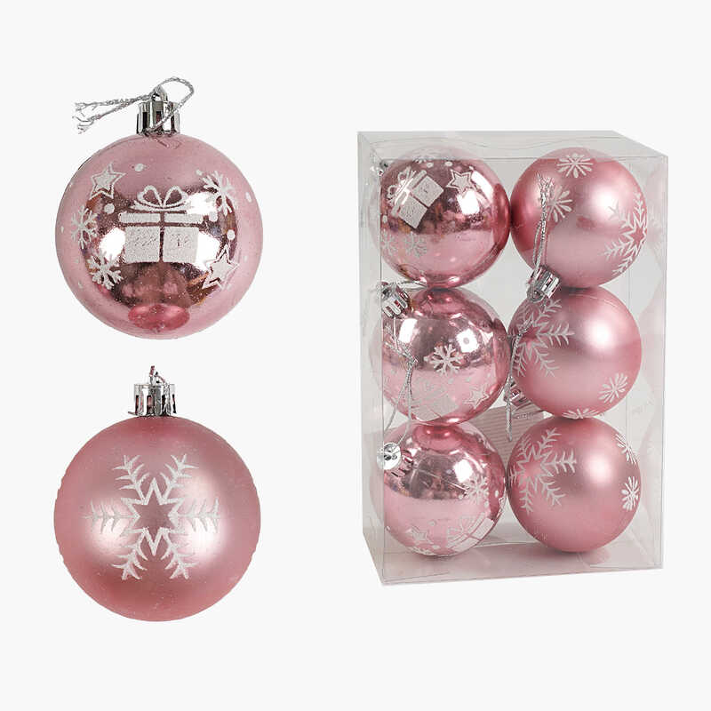 Новорічні прикраси C 67667 (120) 6 штук, кульки, D = 5,5 см, у слюді