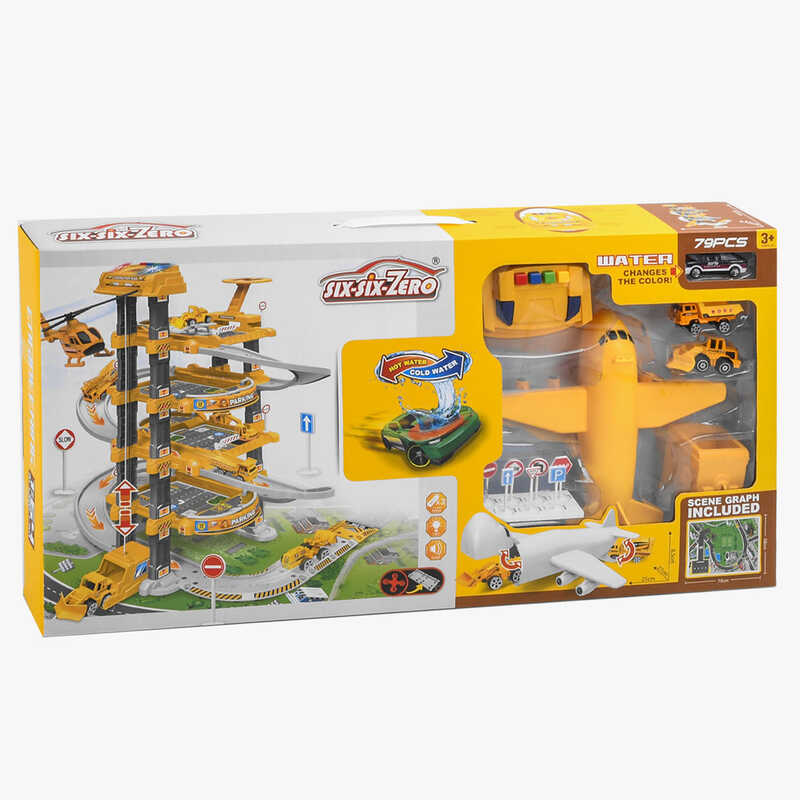 Трек 660 А-302 (10/2) 5 поверхів, 2 машинки, 1 машинка змінює колір, літак, автоматичний підіймач, світло, звук, аксесуари, в коробці