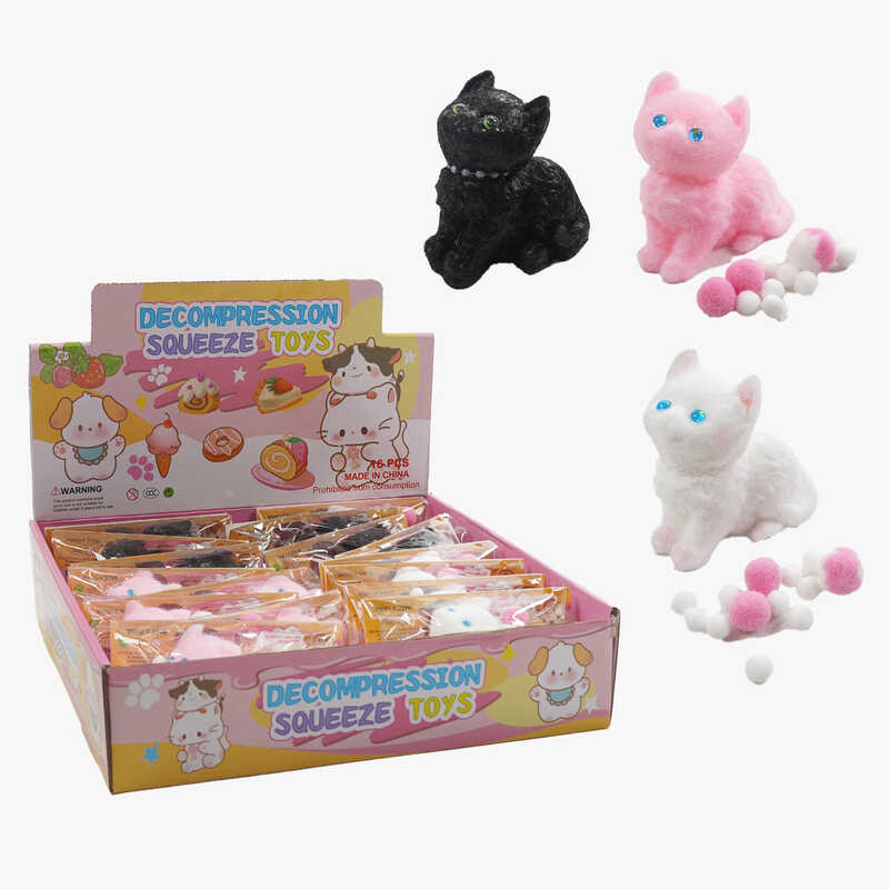 Гра антистрес C 70862 (24) ЦІНА ЗА 16 ШТУК В БЛОЦІ, "Волохатий котик", довжина 7см, в коробці