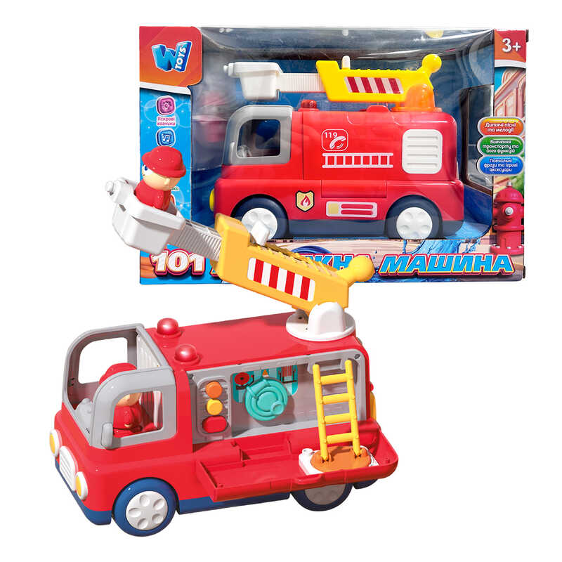 Музична машинка 11516 (24) "WToys", ОЗВУЧУВАННЯ УКРАЇНСЬКОЮ МОВОЮ, "Пожежна машина", пісні, мелодії, фрази, в коробці
