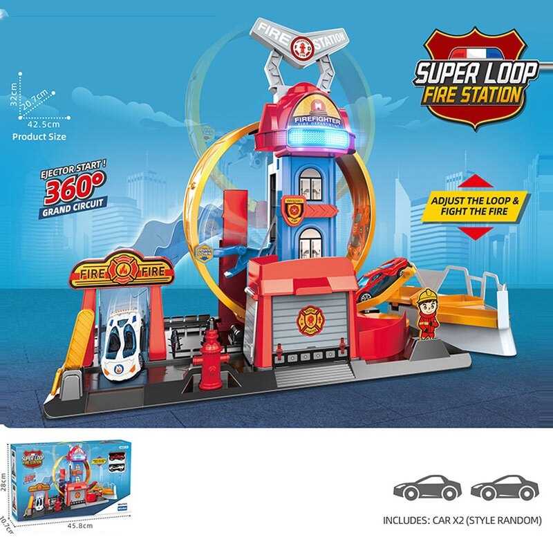 Трек E 7023 штрих=60441 (18/2) 2 металопластикові машинки, звуки, підсвічування, на батарейках, механічний запускач, в коробці