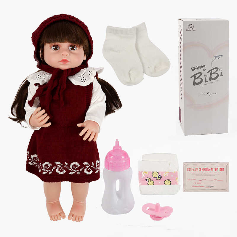 Лялька XBY 6605 (12) звуки, висота 52 см, гумова, пляшечка, памперс, соска, шапочка, шкарпетки, в коробці