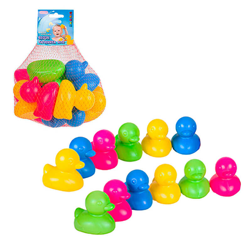 гр Іграшки для ванни "Веселі каченята 12" 1256 (12) "Bamsic", 12 штук, у сітці