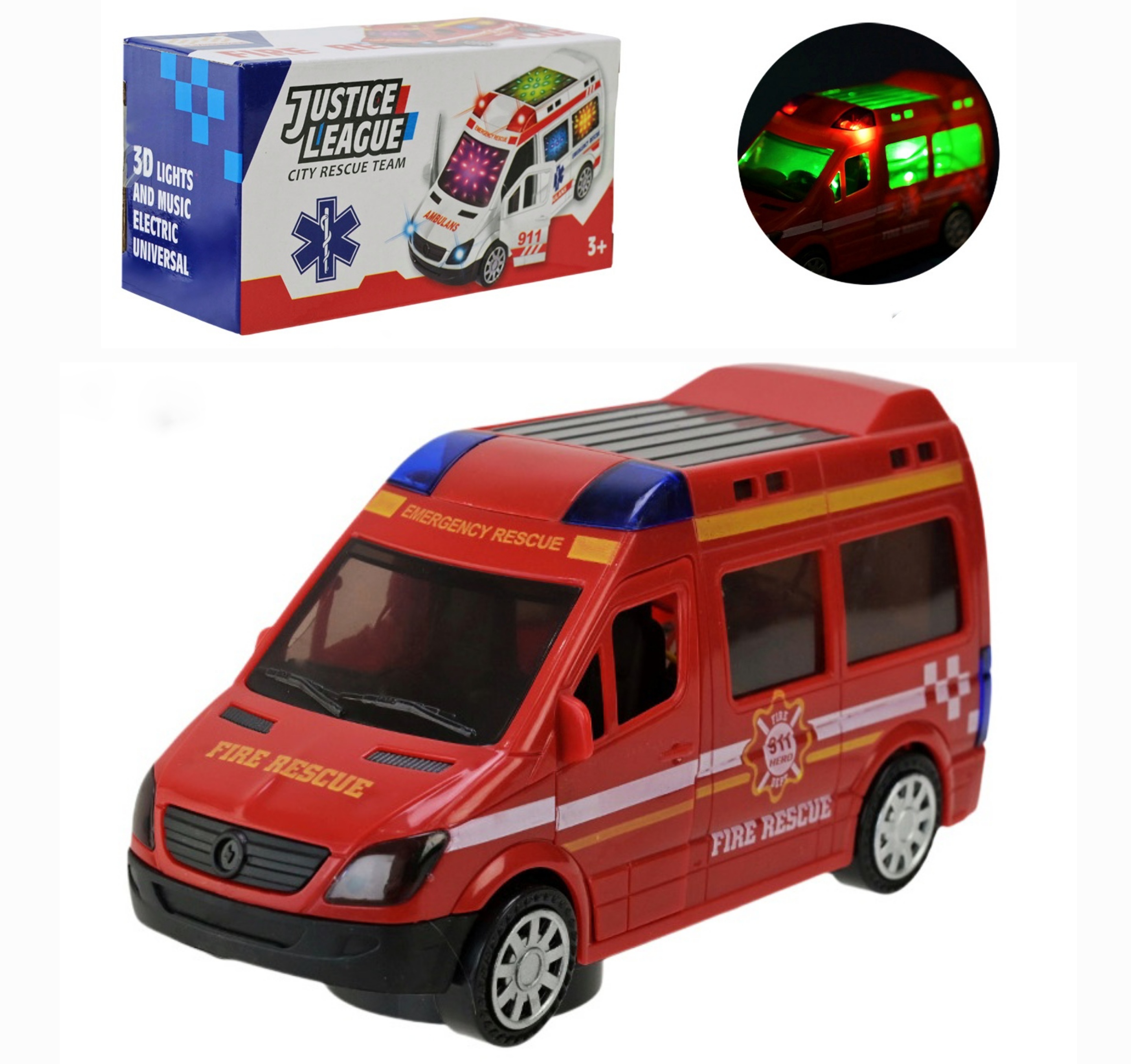 Машинка 89-6 , пожежна , колесо вільного ходу, звук, світло, у коробці