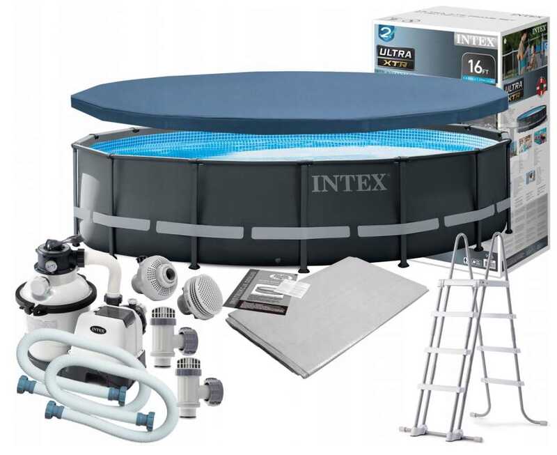 Intex Басейн каркасний 26326 NP (1) об'єм басейну:19156л, розмір:488x122см, (4500л/год., насос 220V, сходи, тент, підстилка)