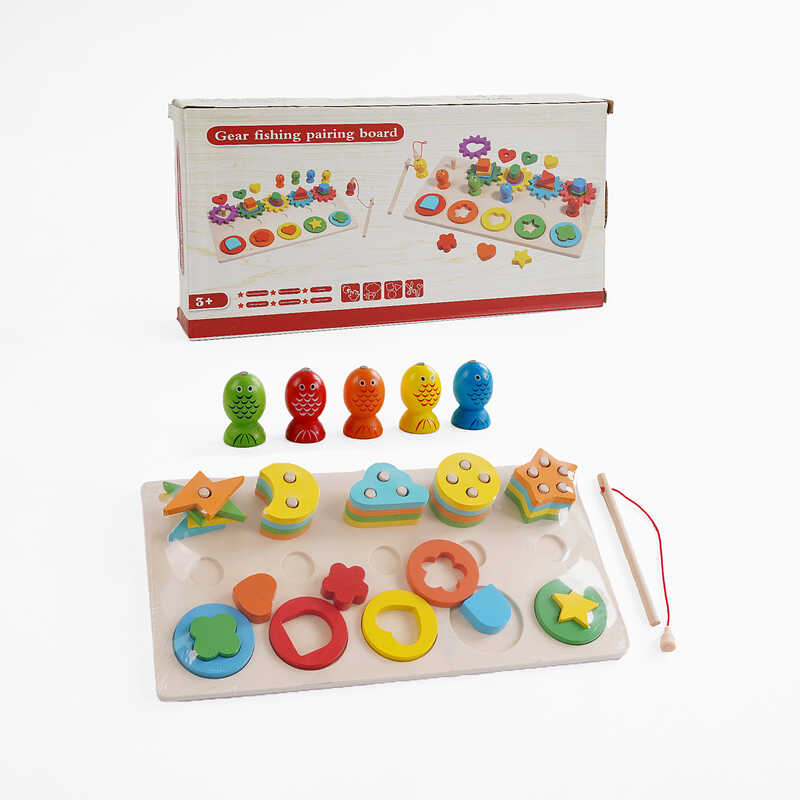 Логічна дерев’яна дошка С 68296 (36) 2 в 1, сортер, магнітна риболовля, рибки, вудка, в коробці