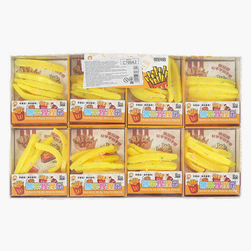 Гра антистрес C 70662 (40) ЦІНА ЗА 24 ШТУКИ В БЛОЦІ, "Картопля фрі", зелень, в коробці