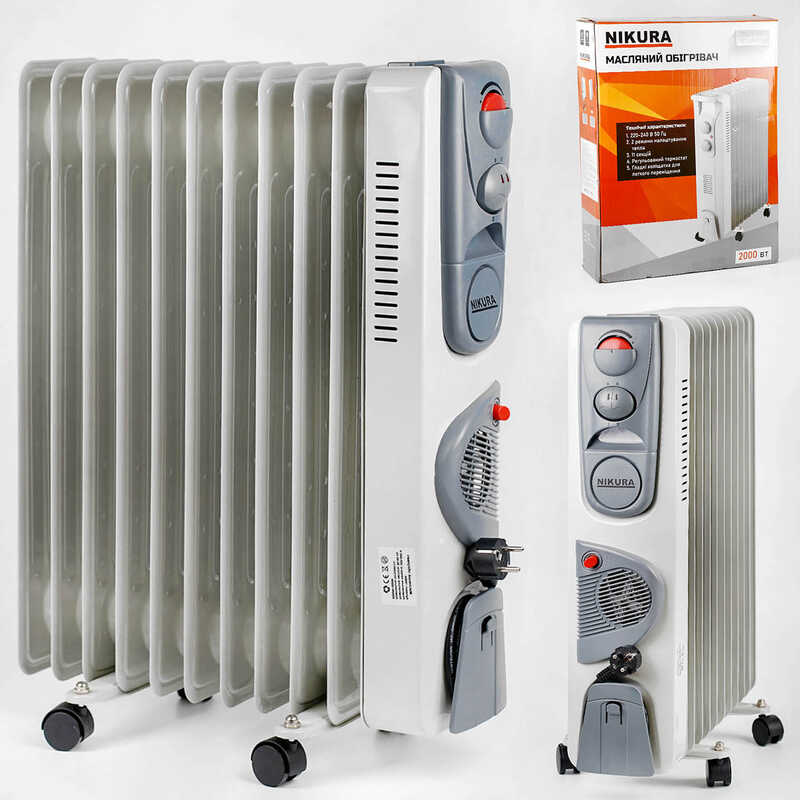 Масляний обігрівач з дуйкою Nikura 16894 (1) 11 секцій, потужність 2000 Вт + 500 Вт вентилятор, в коробці