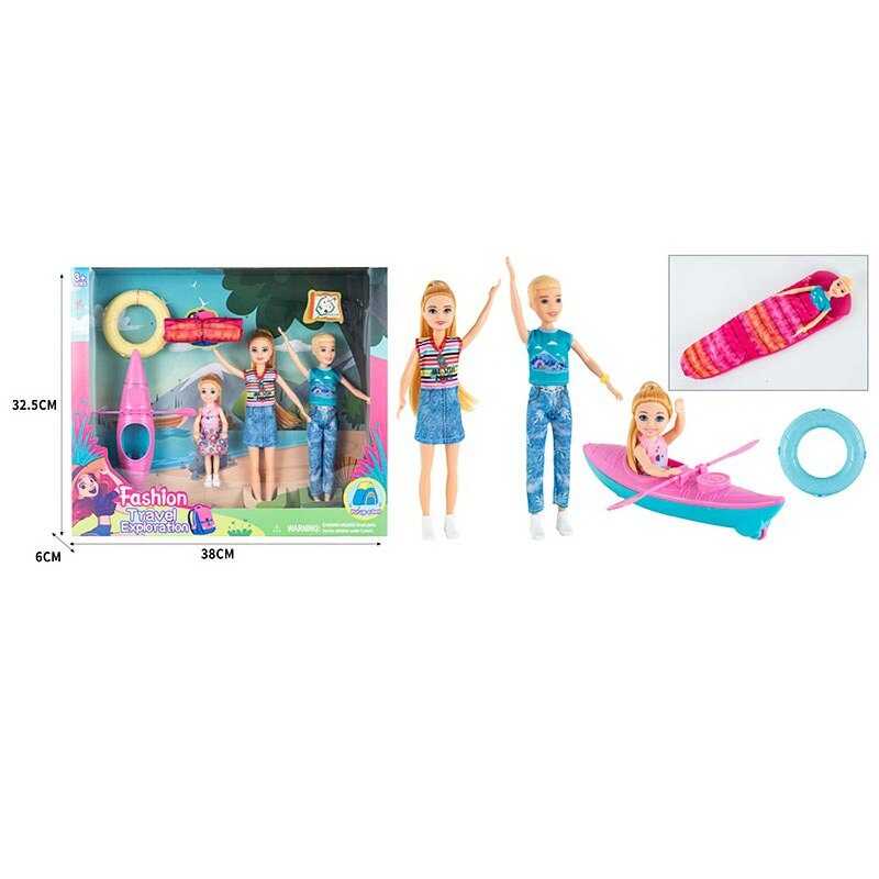 Набір ляльок ST 5616-15 (36/2) 3 ляльки, байдарка, надувне коло, спальний мішок, висота 23 см, аксесуари, в коробці