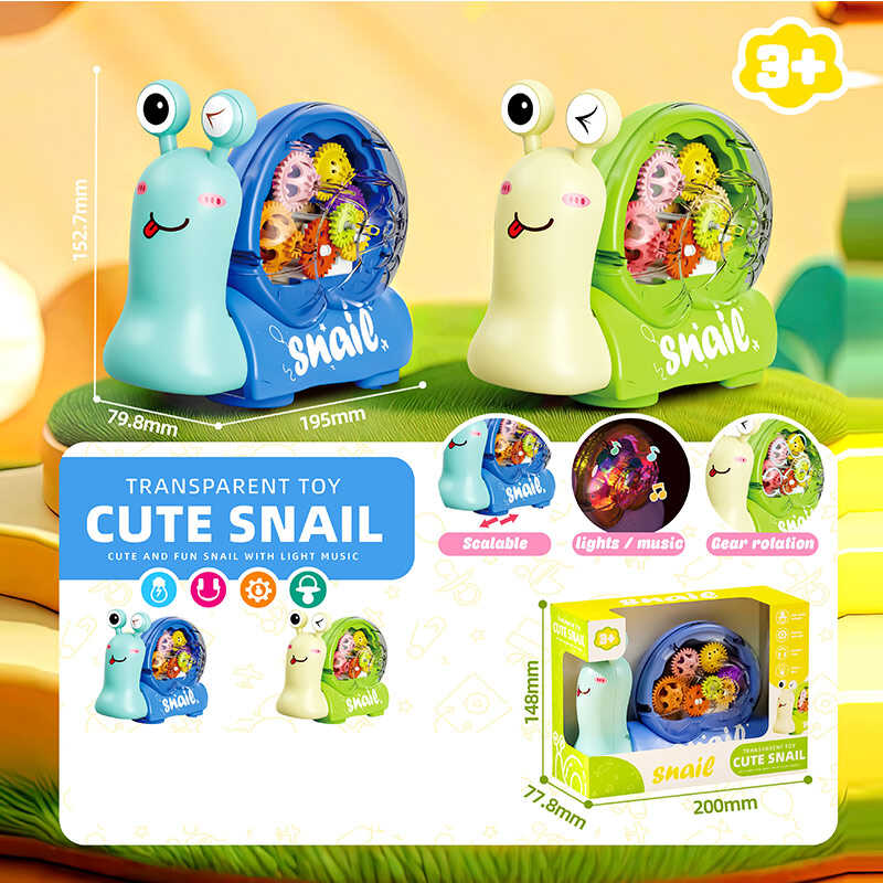 Равлик музичний SH 656-15 B (96/2) 2 кольори, підсвічування, мелодія, 2 режими роботи, колесо вільного ходу, рухомі шестерінки, тільце равлика рухається, в коробці