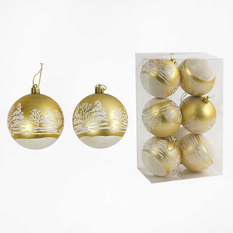 Новорічні прикраси C 67689 (64) 6 штук, кульки, D=8 см, у слюді