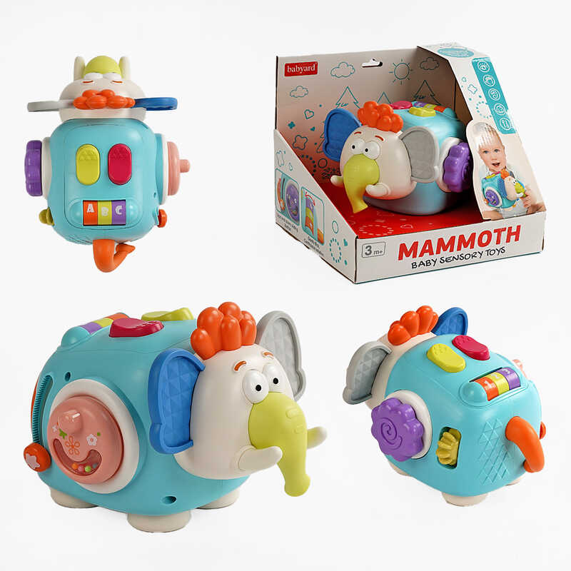 Брязкальце BY 115 (24/2) вуха-прорізувачі, гумові елементи, тріскачка, пазл, цифри, літери, пальчикова гра, в коробці