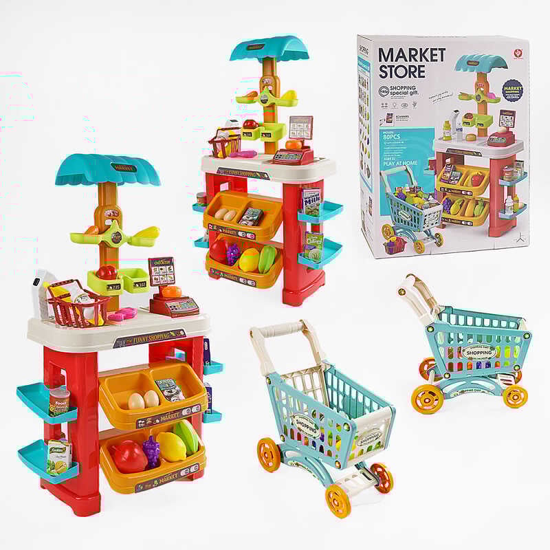 Супермаркет 922-194 (6) 80 елементів, звук, підсвічування, сканер, продукти, ваги, візок та корзина, на батарейках, в коробці