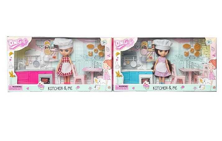 Лялька 58013 (48/2) 2 види, висота: 15 см, шарнірні з’єднання, кінцівки: гума, голова та тіло: пластик, знімний одяг та взуття, кухня, кухонне приладдя, меблі, продукти, рухомі елементи, в коробці, ВИДАЄТЬСЯ МІКС