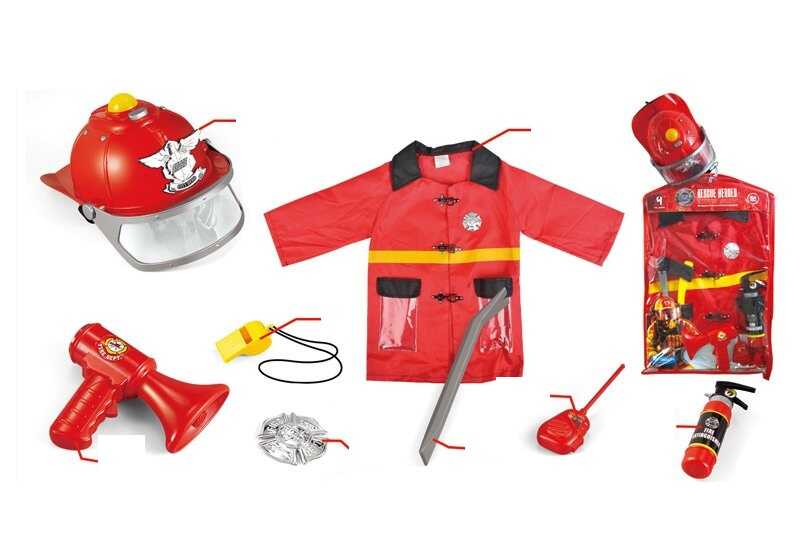 Набір пожежника F 012 (12) на батарейках, звук, підсвітка, пожежний жилет, пожежний вогнегасник, каска, аксесуари, в сумці