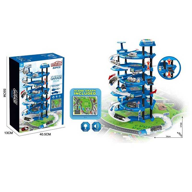 Трек-парковка 660 A-324 (10/2) “Поліція”, масштаб - 1:64, автоматичний підіймач, підсвічування, звукові ефекти, металопластикові машинки,  наліпки, мапа, в коробці