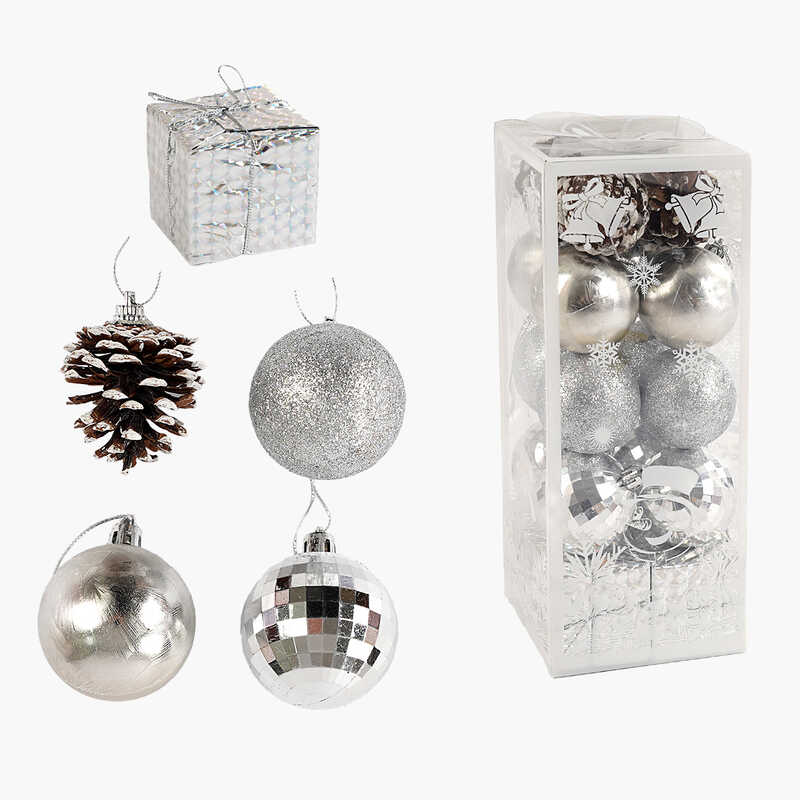 Новорічні прикраси C 67367 (90) 20 штук, кульки, шишки, подарунки, D=5 см, у слюді