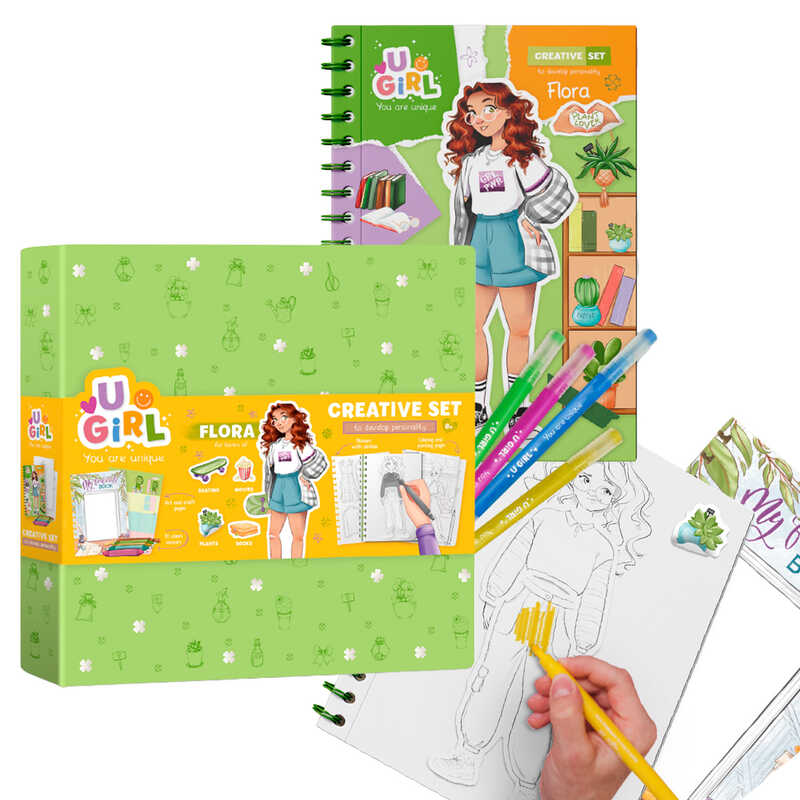 гр Набір для творчості "Флора" 300955 (8) "DoDo", блокнот із завданнями, розмальовки, наліпки, 10 кольорових маркерів, в коробці