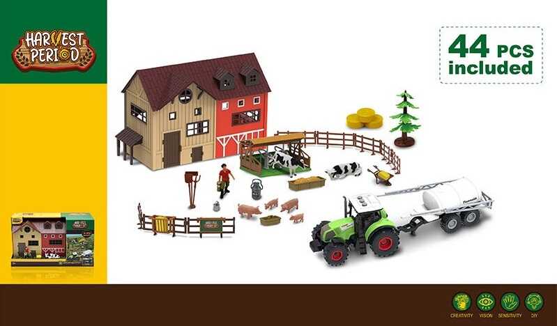 Набір фермера 550-32 K (12) 44 елементи, трактор, підсвічування, звук, інерція, цистерна, стайня, фігурка фермера, фігурки тварин, декорації, в коробці