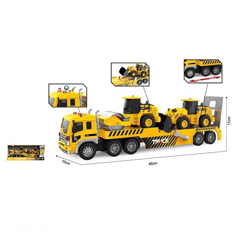 Трейлер WY 578 C (12) будівельний автовоз, масштаб - 1:16, вертоліт, 2 трактори, підсвічування, звукові ефекти, рухомі деталі, інерція, гумові шини, в коробці