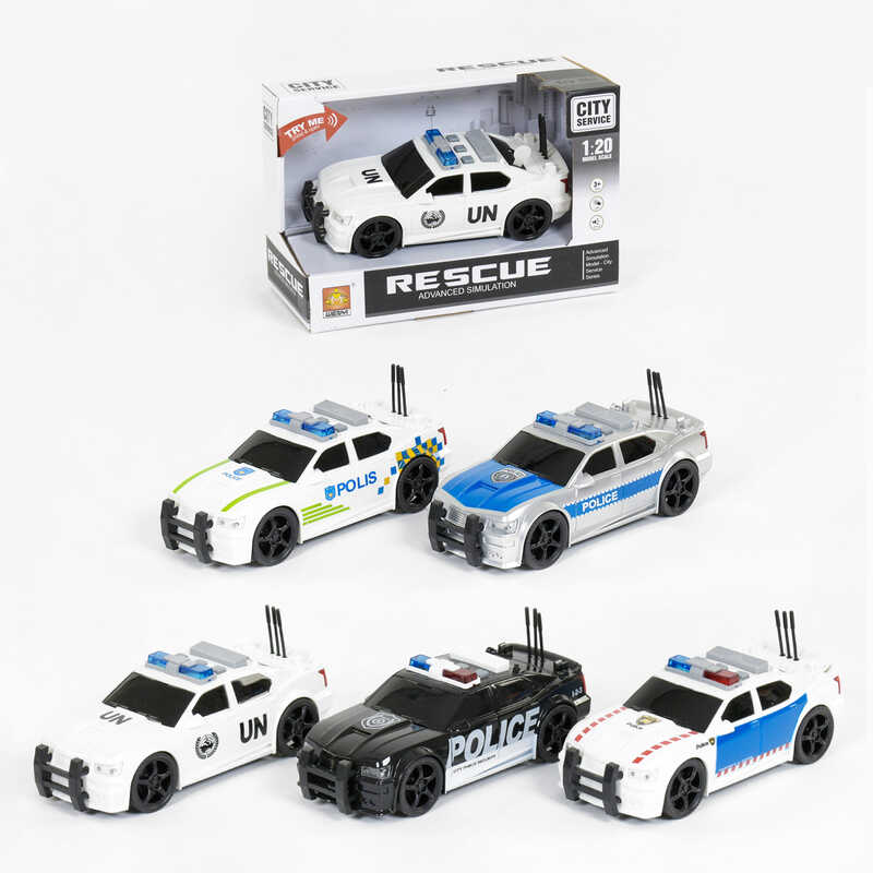 Машина WY 500 A/B/C/D/E (48) 5 видів, інерція, відкривається багажник, світло маячків, звук, в коробці, ВИДАЄТЬСЯ ТІЛЬКИ МІКС ВИДІВ