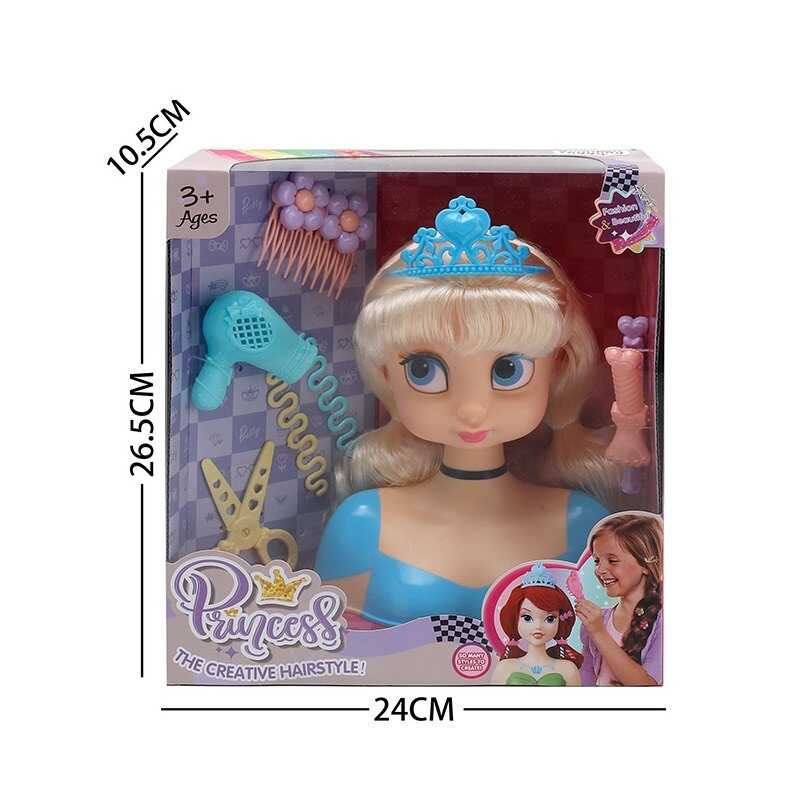 Манекен для зачісок LK 1713 A (48/2) аксесуари, корона, фен, ножиці, шпильки, в коробці