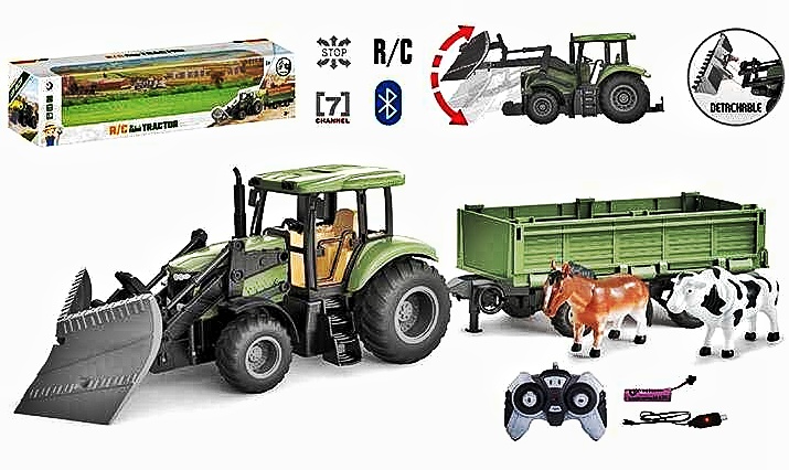 Трактор на радіокеруванні 1908-5 AT , підіймання навісного обладнання, керування з додатка, тварина , Bluetooth, акумулятор 3.7 V, пульт керування, гумові шини, в коробці