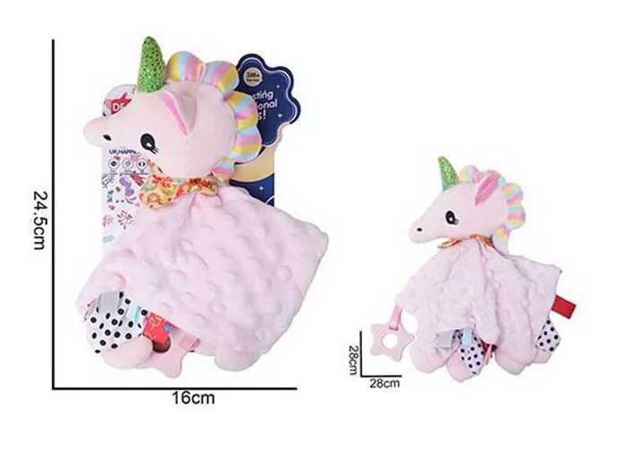 Брязкальце-комфортер 688 M70 (96) "Єдиноріжка", текстильне, гумовий прорізувач, шумливі вушка, петелька для підвішування, в пакеті