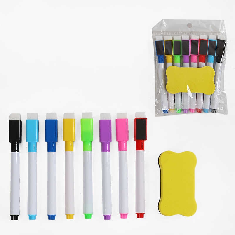 Набір маркерів C 73485 (300) /(400) 8 кольорів, “пиши-стирай”, на магнітах, стирачка, в пакеті