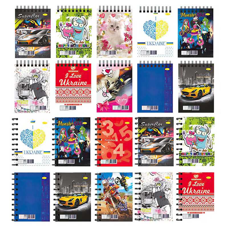 гр Блокнот Б-Л6-40 (20) А6, 40арк,  лаківка, пружина збоку та пружина зверху "Апельсин" ВИДАЄТЬСЯ МІКС ВИДІВ