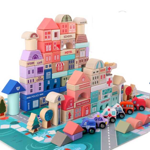 Конструктор C 65442 / C 65444 (12) дерев’яний, мішечок для зберігання, пазли, у відрі